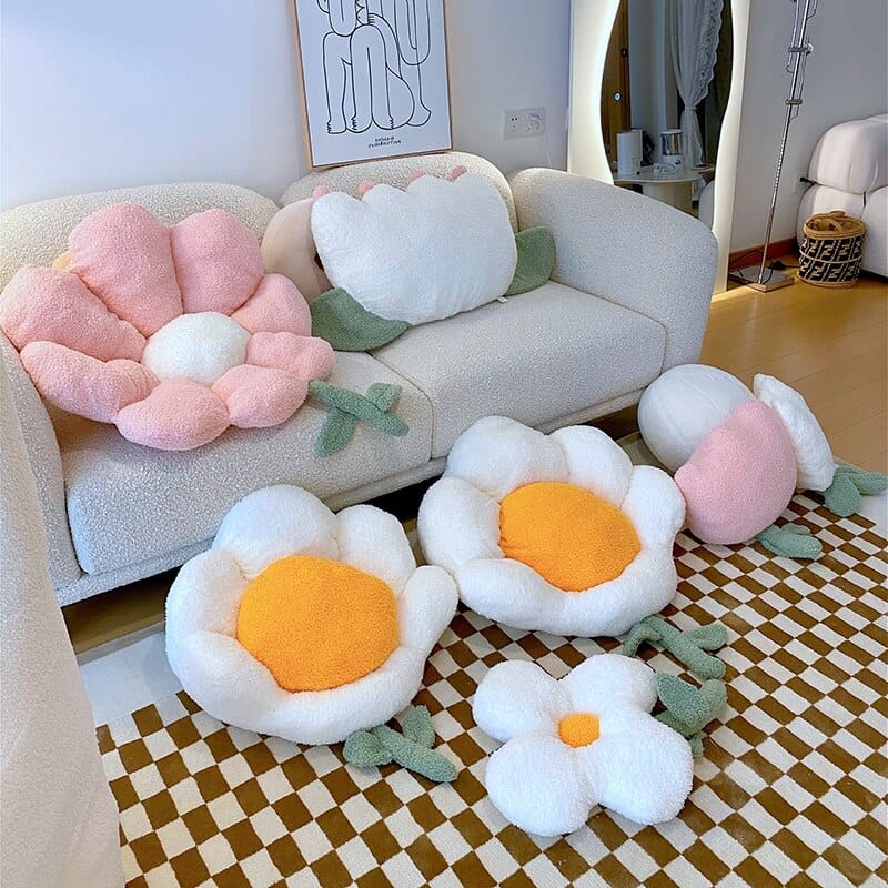 Cute Pastel Flower Daisy Plush Chair Cushion Pillow