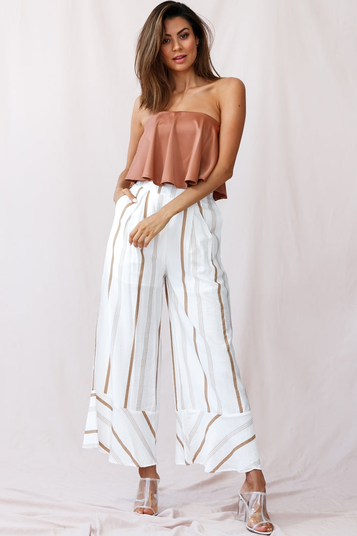 Marie Satin Bandeau Crop Top Camel