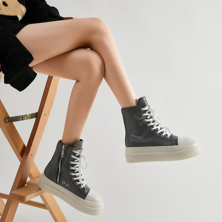 Womens Platform Zip up High-top Canvas Boots