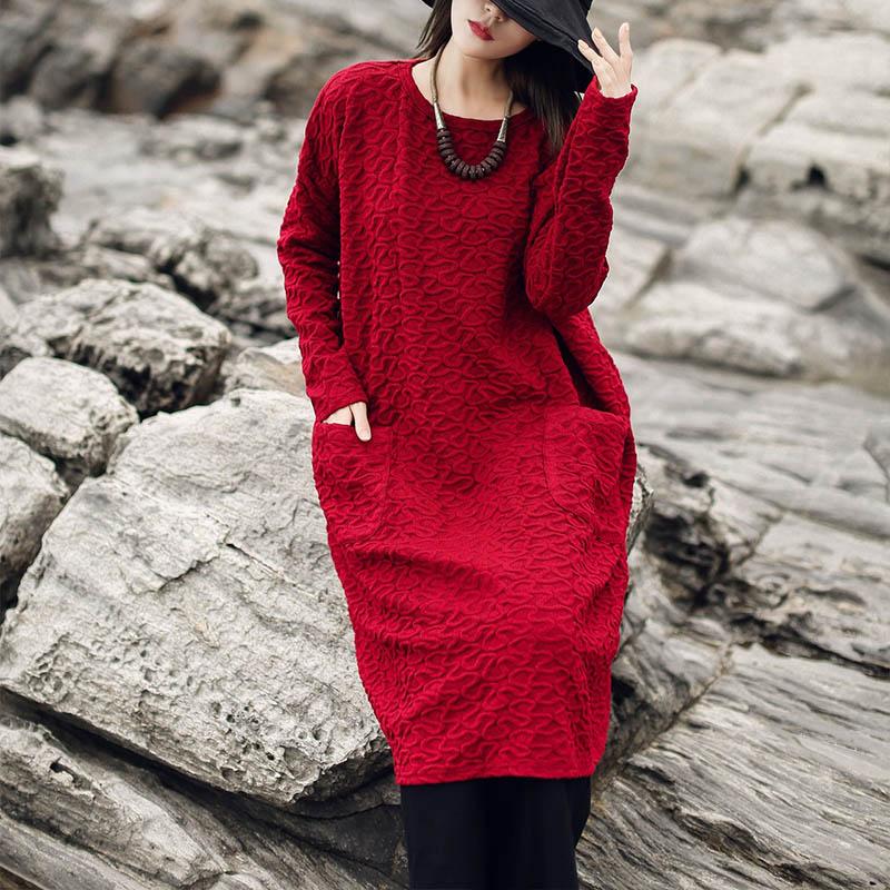 Plus Size Autumn Winter Loose Midi Dress