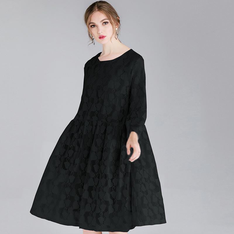 Plus Size Lace Hollow Out Sweetheart Long Sleeve Dress With Strap