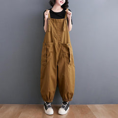 Plus Size Loose Casual Cotton Linen Jumpsuit