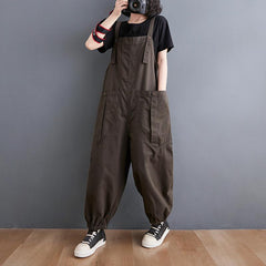 Plus Size Loose Casual Cotton Linen Jumpsuit