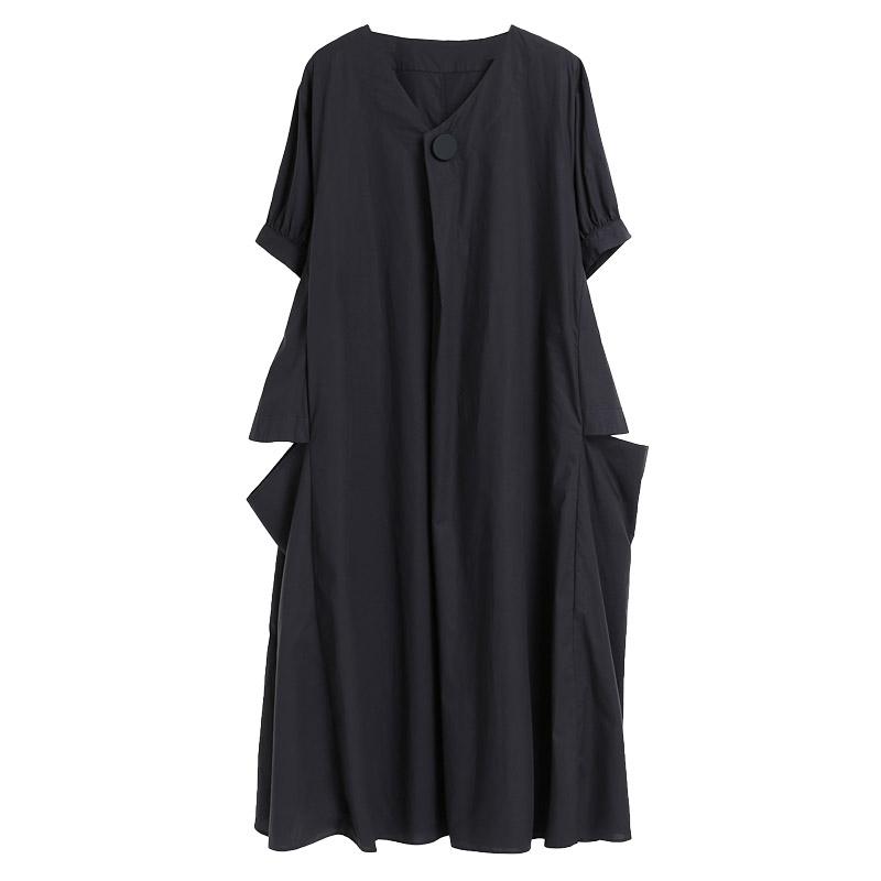 Plus Size Loose Short-sleeved V-neck Summer Cotton Dress