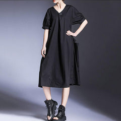 Plus Size Loose Short-sleeved V-neck Summer Cotton Dress