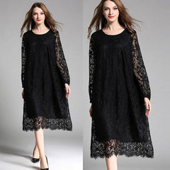 Plus Size Loose Women's Lace Dress Black XL-4XL