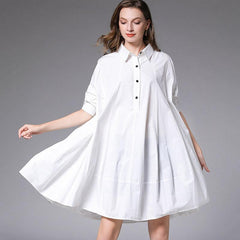 Plus Size Mid-length Loose Shirt Dress Women XL-4XL