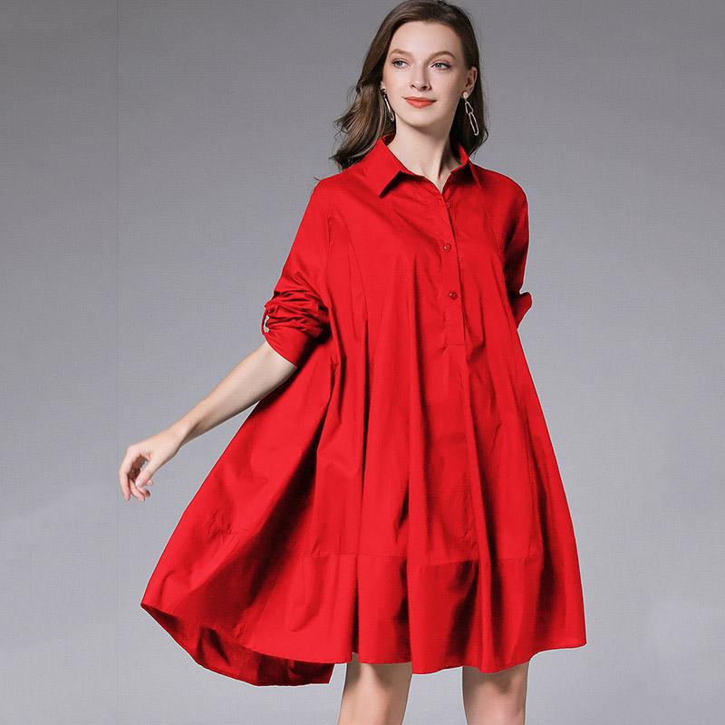 Plus Size Mid-length Loose Shirt Dress Women XL-4XL