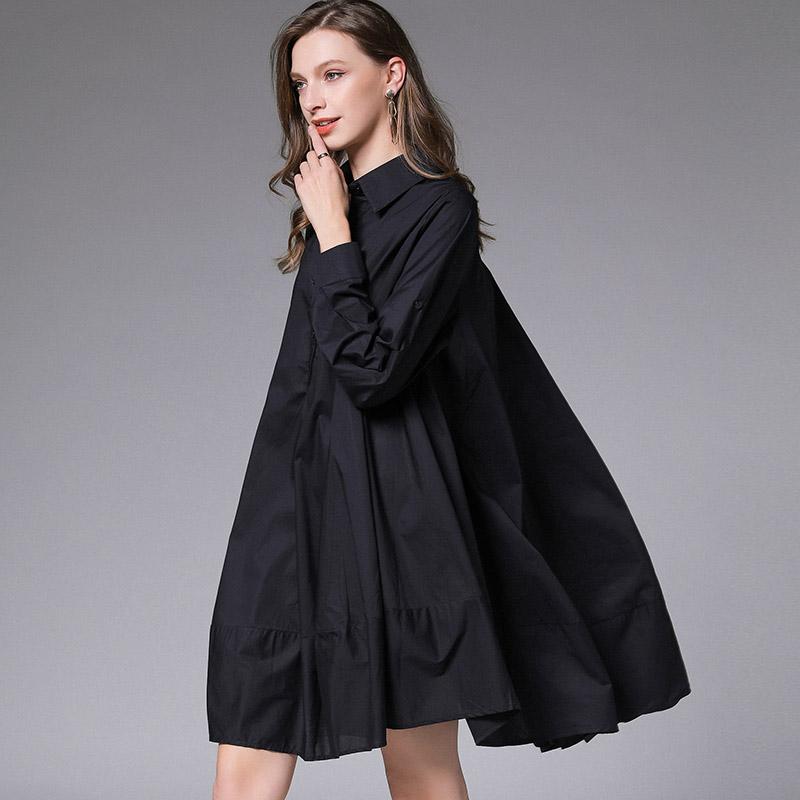 Plus Size Mid-length Loose Shirt Dress Women XL-4XL