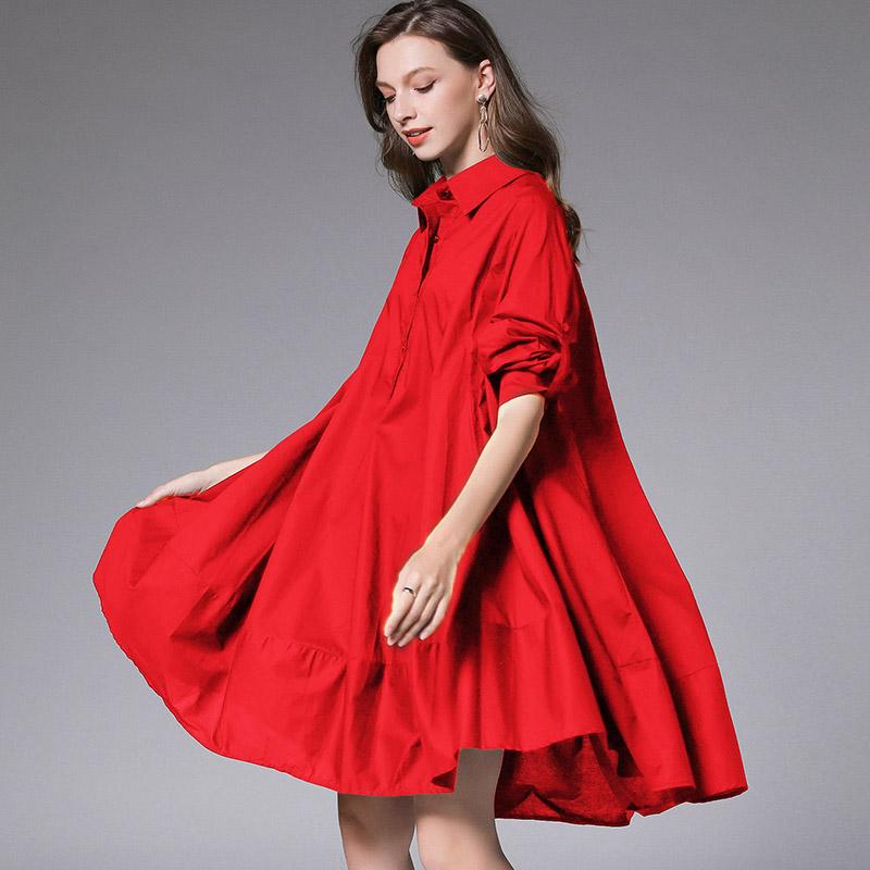 Plus Size Mid-length Loose Shirt Dress Women XL-4XL