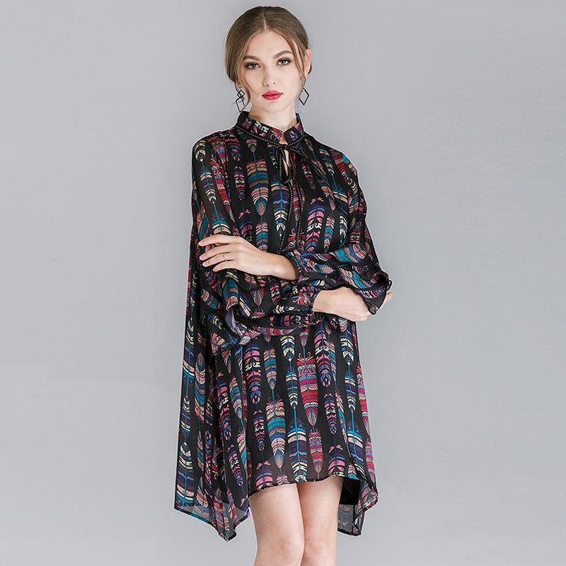 Plus Size Ruffle Sleeve Lacing Printing Long Sleeve Dress