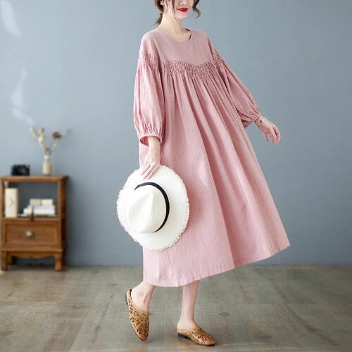 Plus Size Spring Solid Cotton Linen Dress