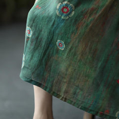 Plus Size Summer Floral Print Loose Linen Skirt