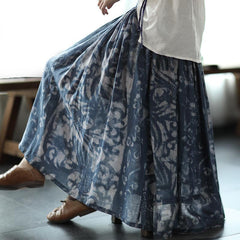 Plus Size Summer Floral Print Loose Linen Skirt