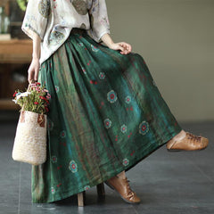 Plus Size Summer Floral Print Loose Linen Skirt