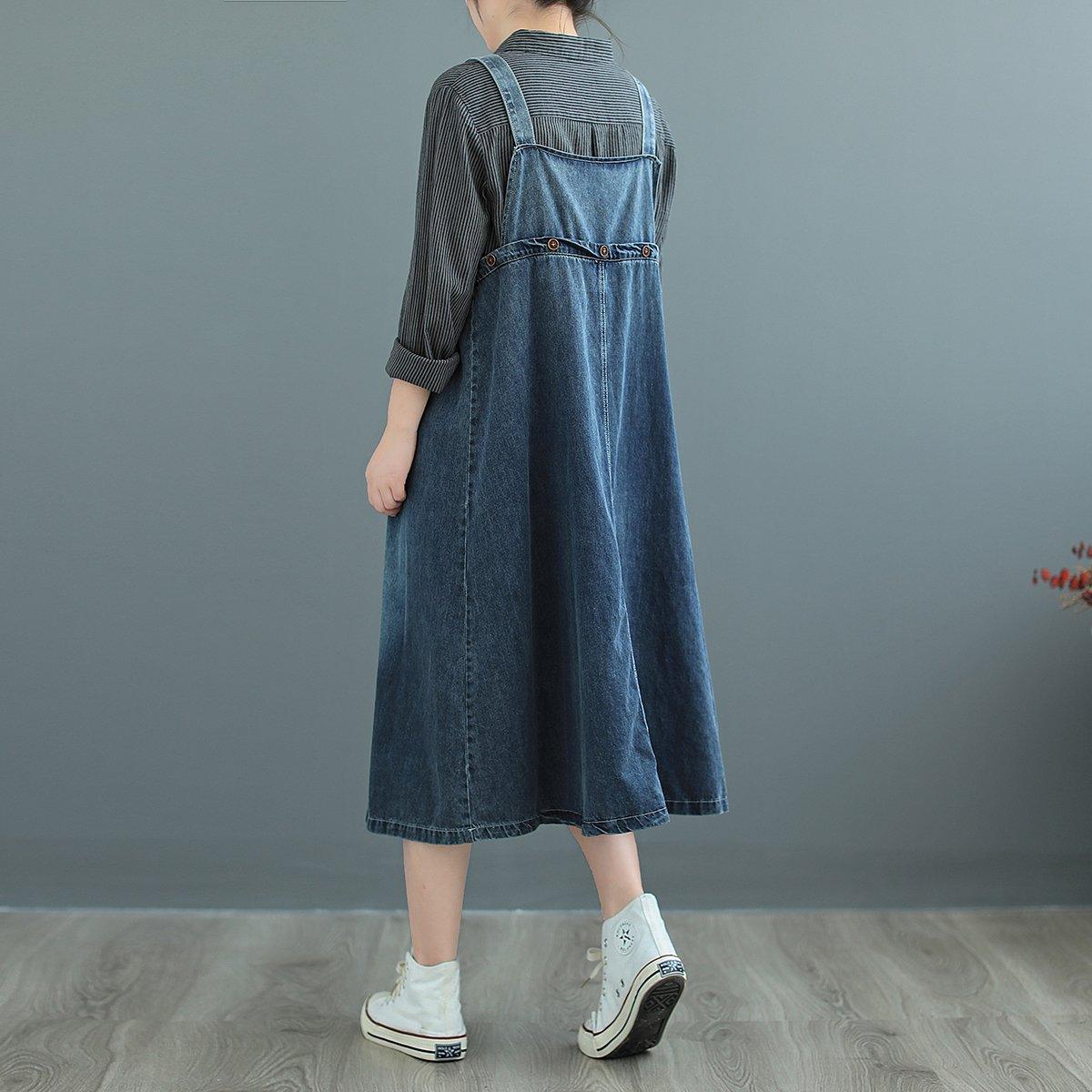 Plus Size Suspender Pocked Loose Denim Strap Dress