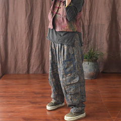 Plus Size Winter Cotton Padded Casual Wide Leg Pants