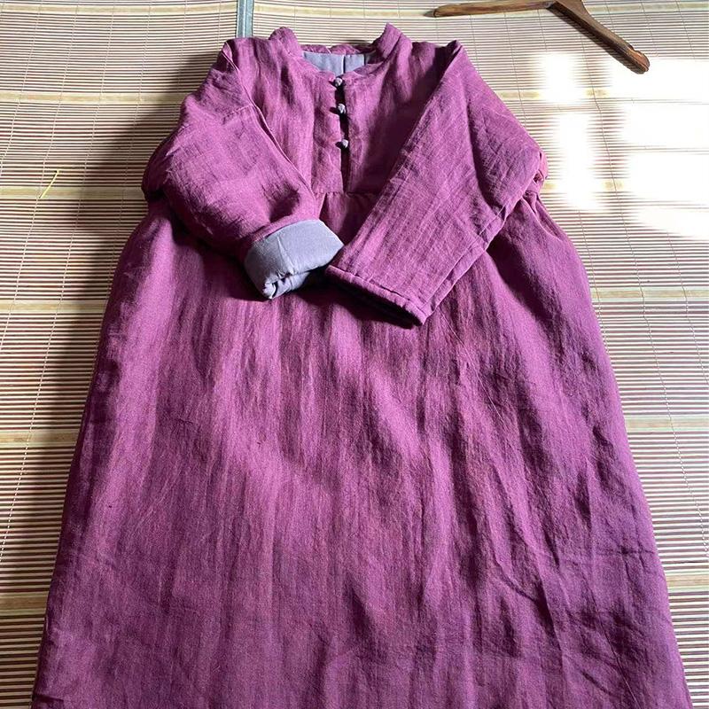 Plus Size Winter Retro Loose Cotton Padded Linen Dress