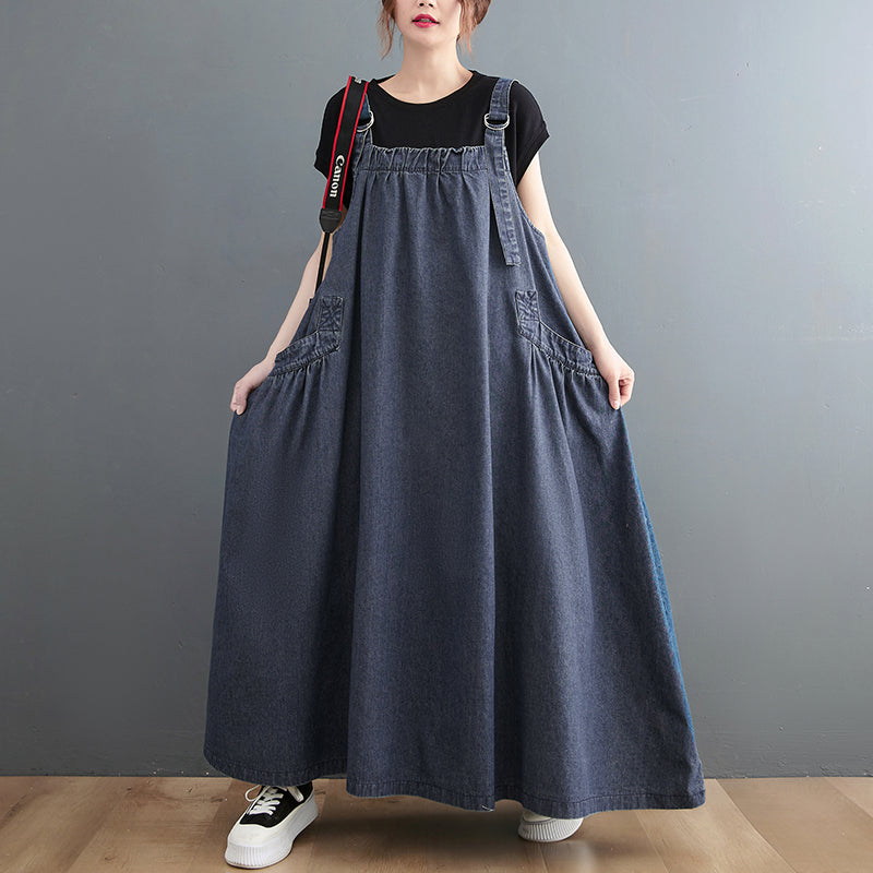 Plus Size Women Loose Denim Straps Dress