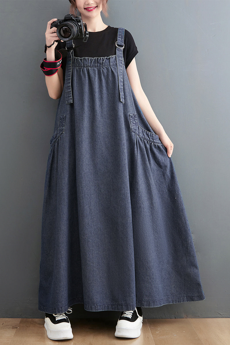 Plus Size Women Loose Denim Straps Dress