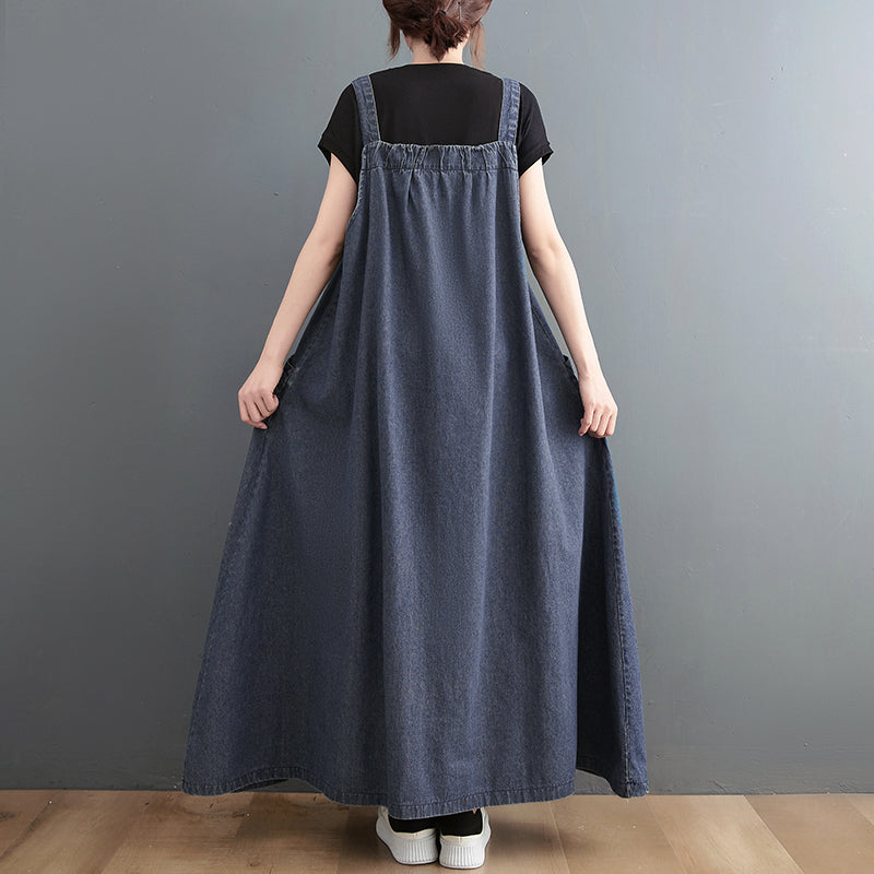 Plus Size Women Loose Denim Straps Dress