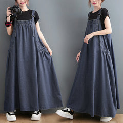 Plus Size Women Loose Denim Straps Dress