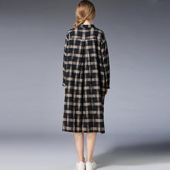 Plus Size Women Plaid Shirt Long Sleeve Dress