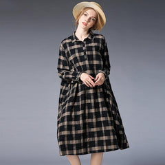 Plus Size Women Plaid Shirt Long Sleeve Dress