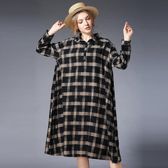 Plus Size Women Plaid Shirt Long Sleeve Dress