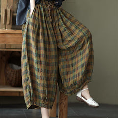 Plus Size Women Retro Loose Linen Wide-Leg Pants