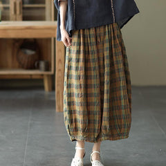 Plus Size Women Retro Loose Linen Wide-Leg Pants