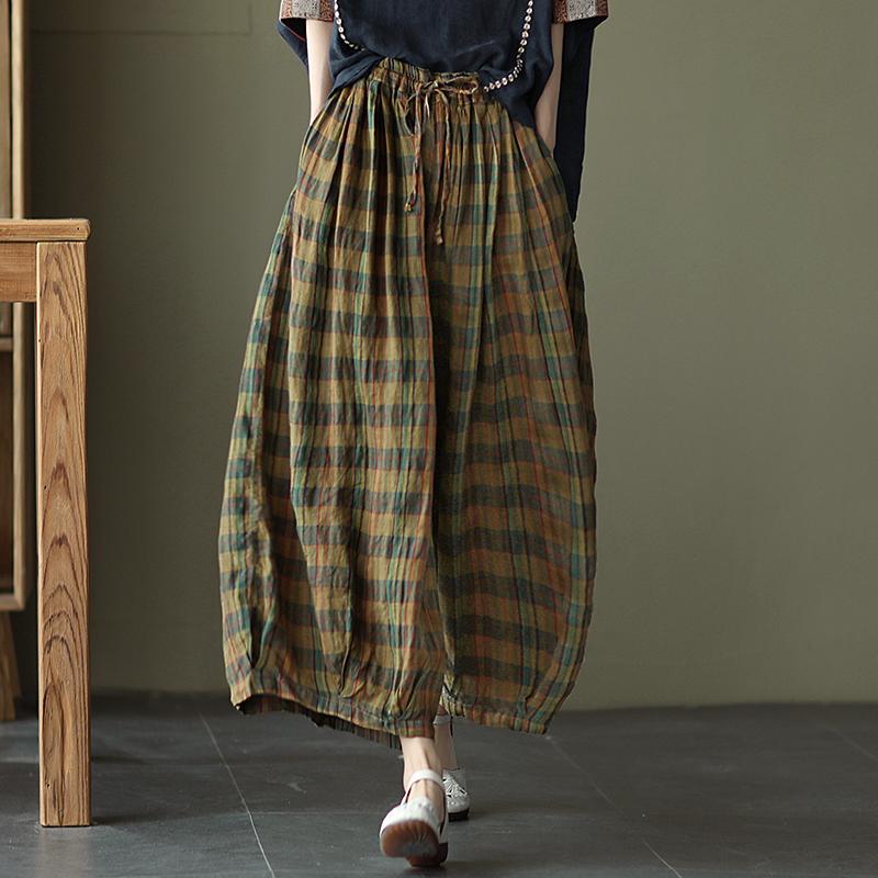 Plus Size Women Retro Loose Linen Wide-Leg Pants