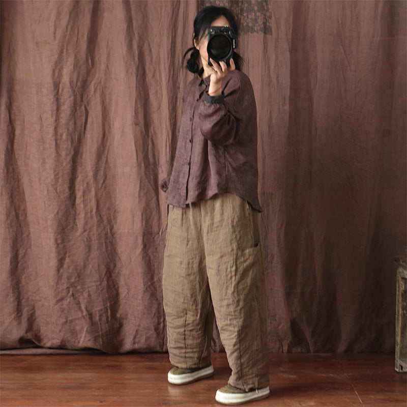 Plus Size Women Spring Summer Solid Linen Loose Trousers