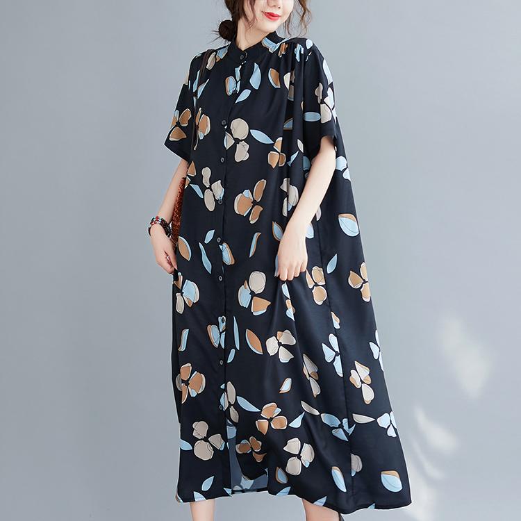 Plus Size Women's Printed Short-sleeved Long Shirt Dress