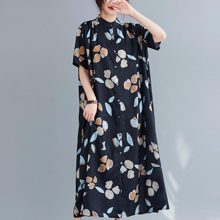 Plus Size Women's Printed Short-sleeved Long Shirt Dress