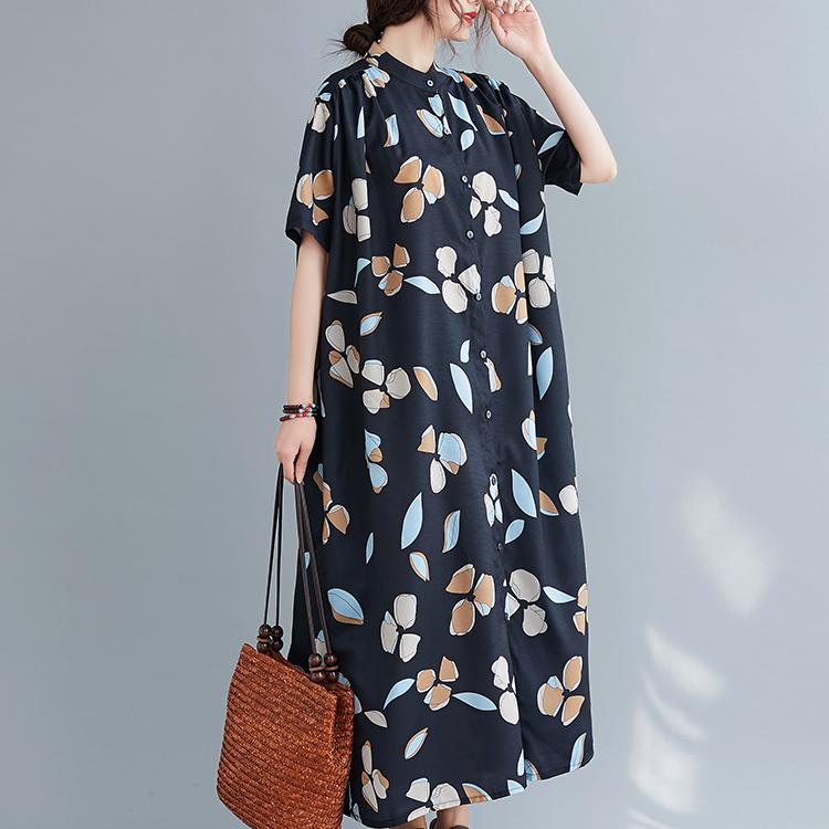 Plus Size Women's Printed Short-sleeved Long Shirt Dress