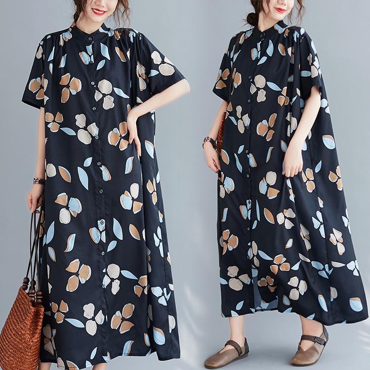 Plus Size Women's Printed Short-sleeved Long Shirt Dress