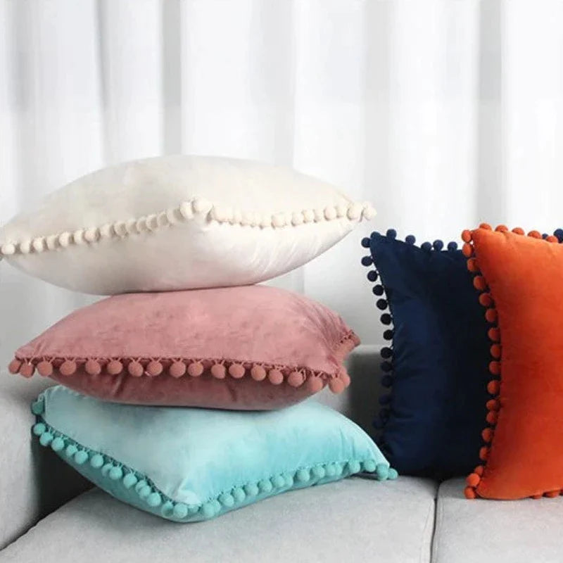 The Luxe Pom Pom Velvet Pillow Cover