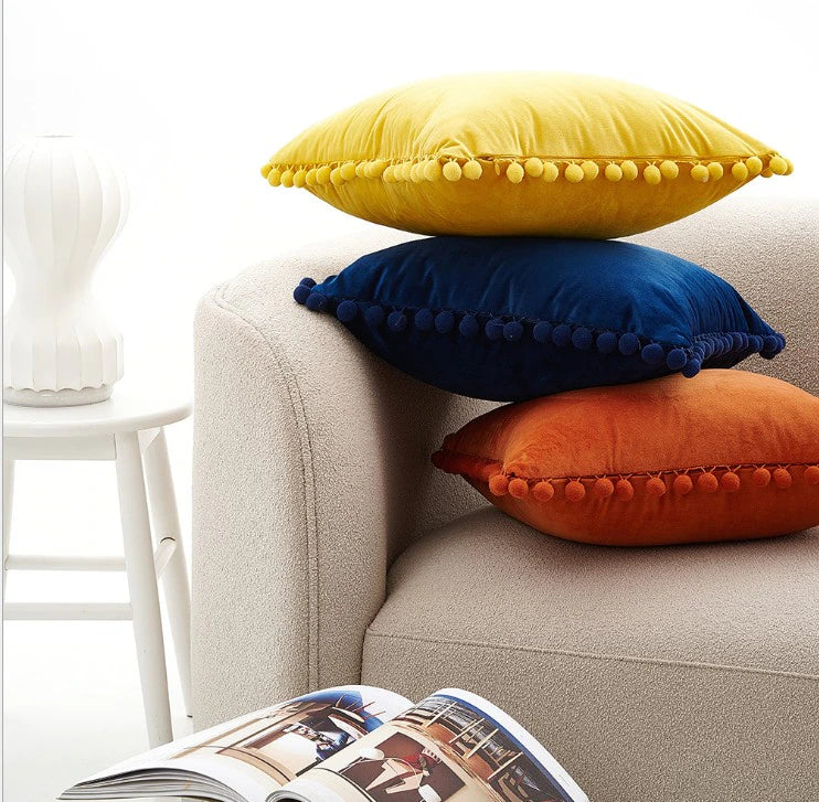 The Luxe Pom Pom Velvet Pillow Cover