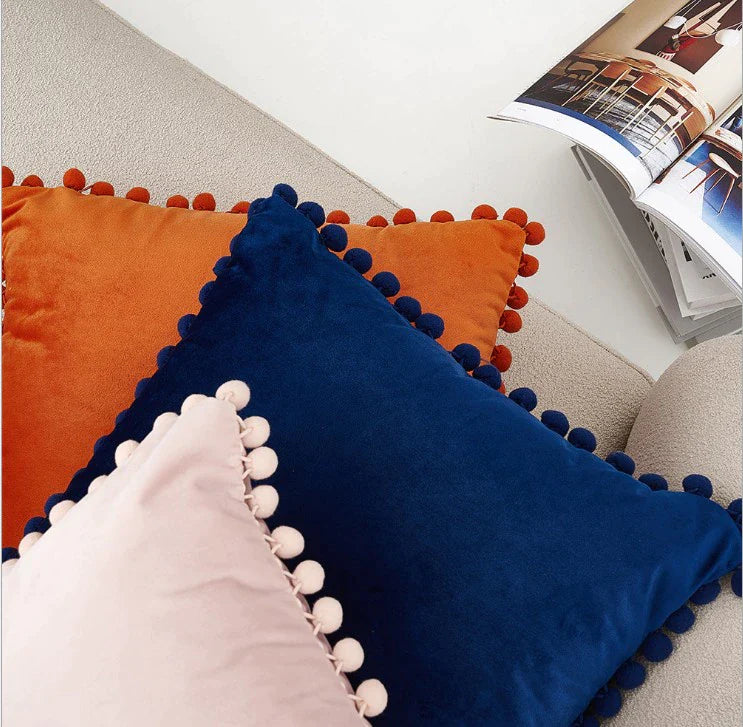 The Luxe Pom Pom Velvet Pillow Cover