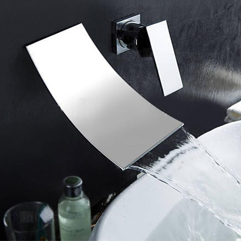 Leon - Chrome Wall Mount Waterfall Flow Single Handle Faucet