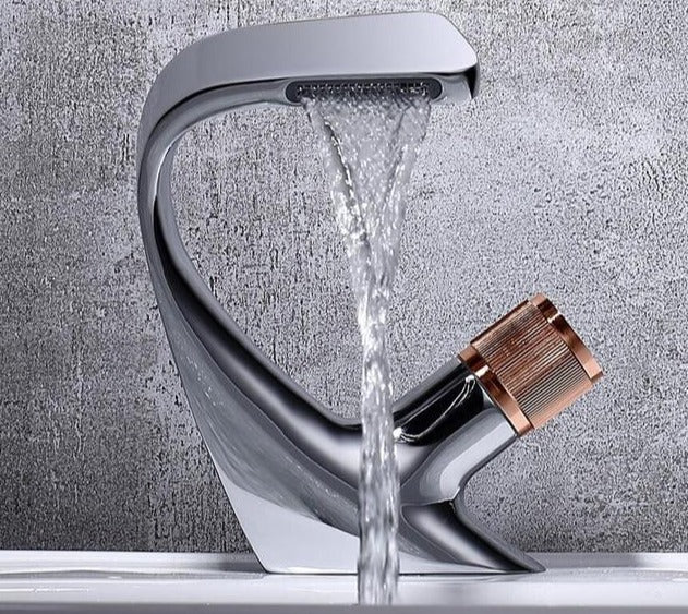 Annetta - Modern Chrome Plated Solid Brass Waterfall Spout Bathroom Faucet