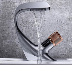 Annetta - Modern Chrome Plated Solid Brass Waterfall Spout Bathroom Faucet