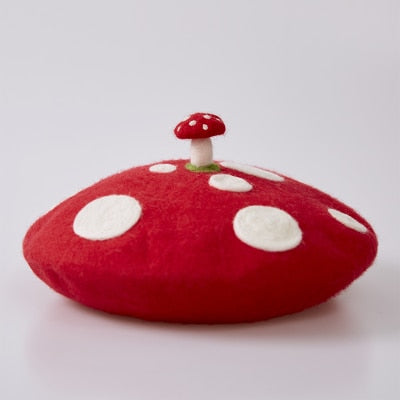 Cute Red Mushroom Women Kids Beret