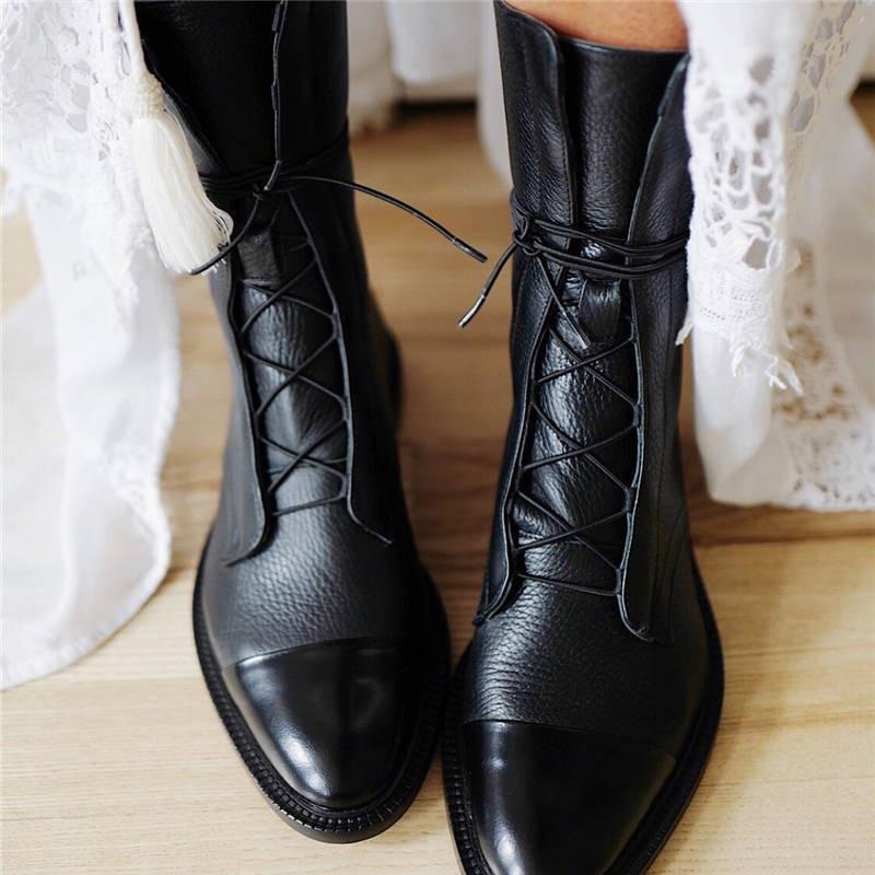 Round Toe Casual Platform Lace Up Boots