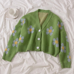 Preppy Style Floral Knitted Cardigans