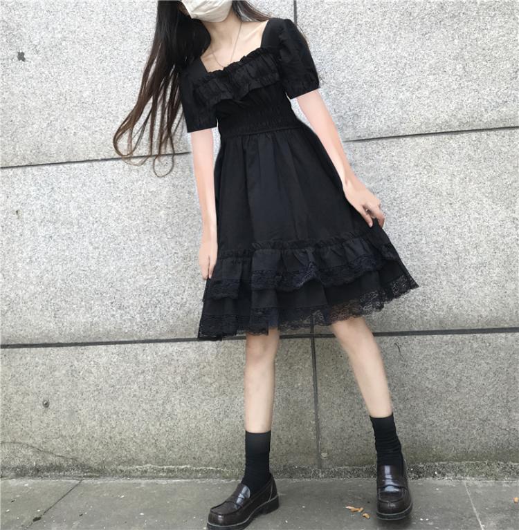 Alt Vampire Tears Vestido gótico oscuro de lolita de manga corta