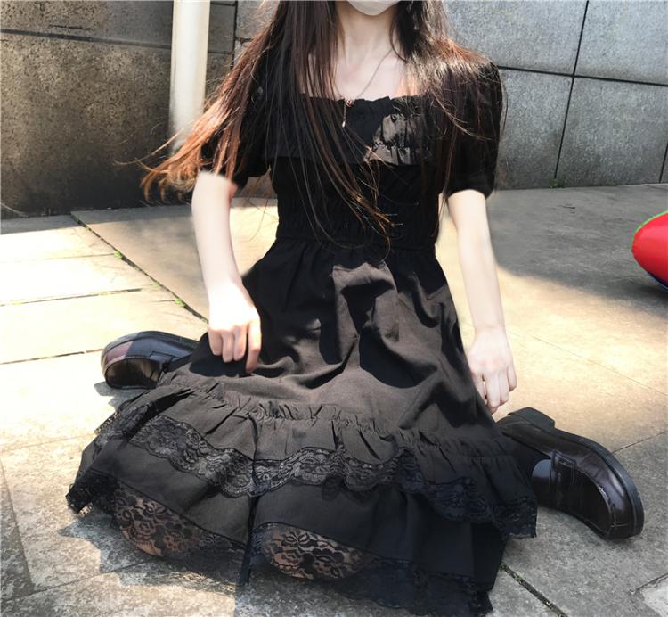 Alt Vampire Tears Vestido gótico oscuro de lolita de manga corta