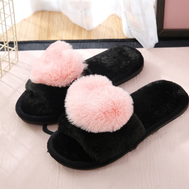 Cute Heart Plush Warm Suede Slippers