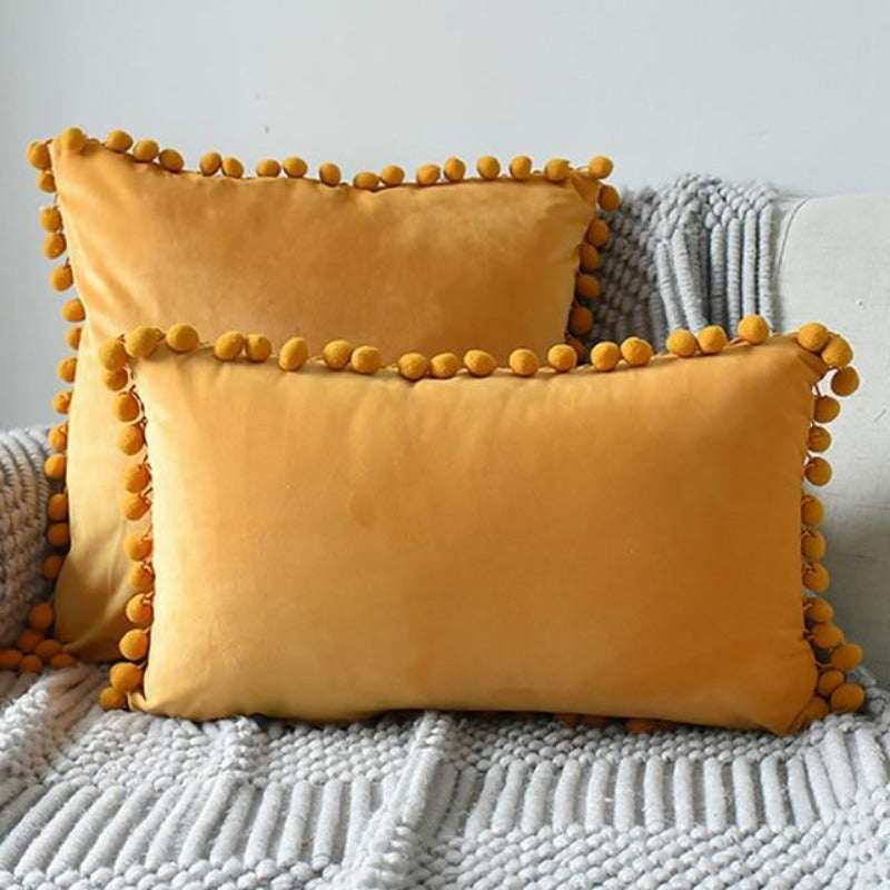 The Luxe Pom Pom Velvet Pillow Cover